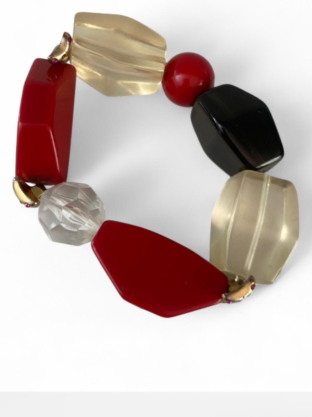 VINTAGE BETSEY JOHNSON Y2K RETRO CHUNKY RED BLACK LUCITE STATEMENT BRACELET